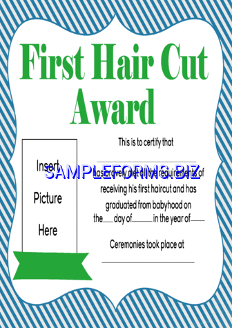 Boys First Hair cut Award Printable pdf free