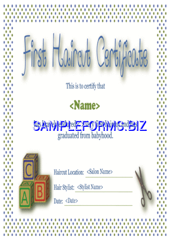 First Haircut Certificate pdf free