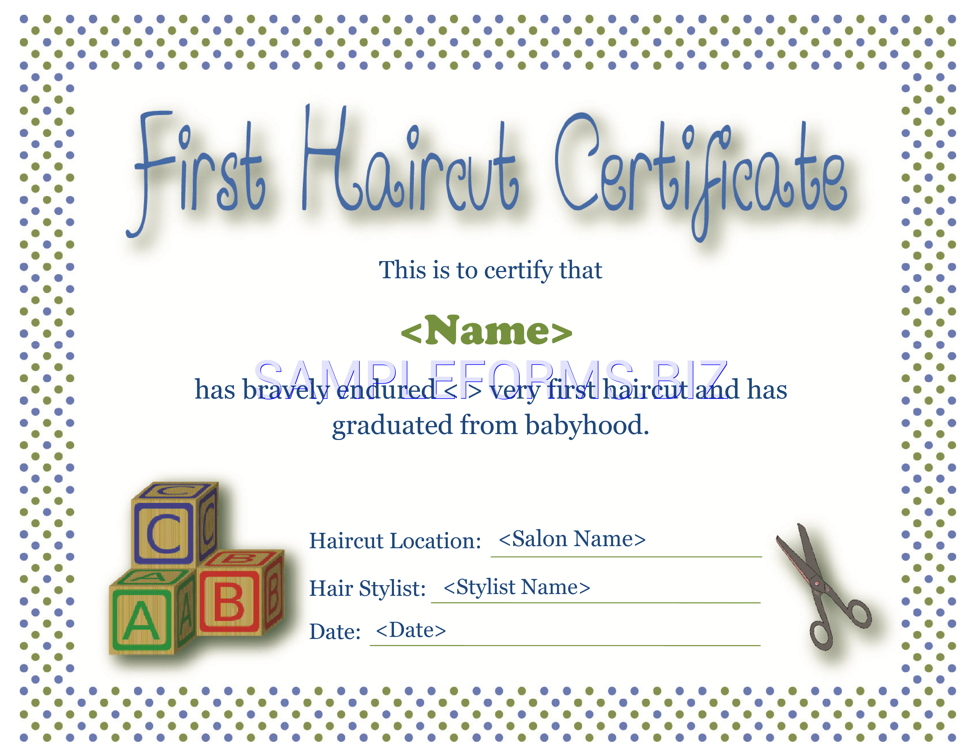 Preview free downloadable First Haircut Certificate in PDF (page 1)